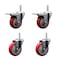 Service Caster 4 Inch Red Polyurethane Swivel 58 Inch Threaded Stem Caster Set 2 Total Lock Brakes SCC-TSTTL20S414-PPUB-RED-58212-2-S-2 - alternate 1